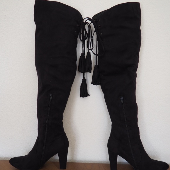 ASOS Faux Suede Boots Lace Up with Tassels - Picture 1 of 4